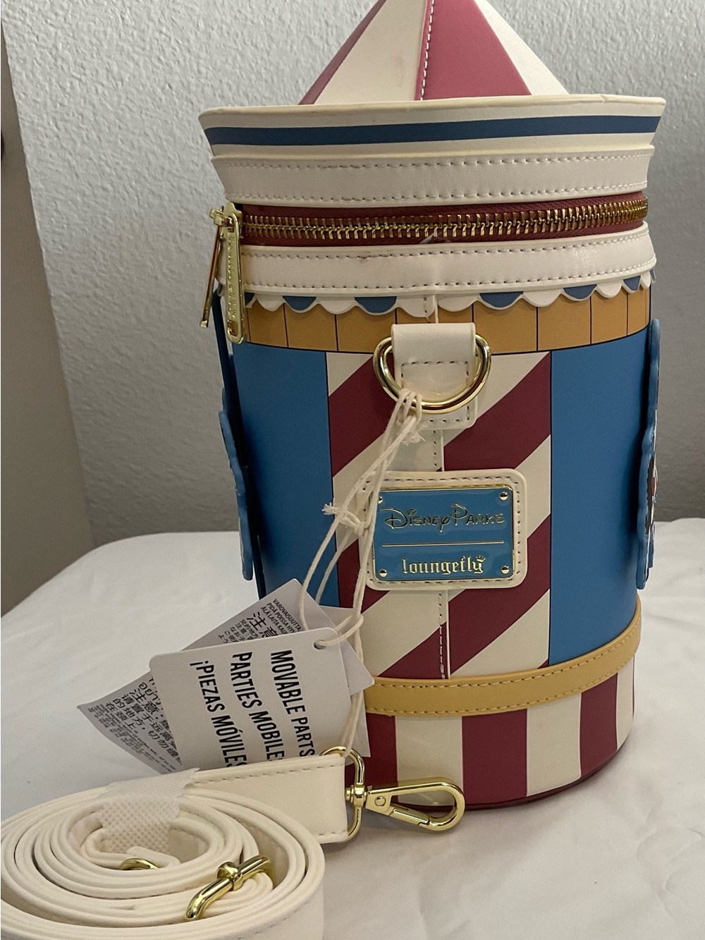 Loungefly Carousel Stripe Cylinder Crossbody Bag - Blue, Cream, Red, Tan